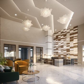 Lobby and entrance way to the Indigo West Palm Beach apartments